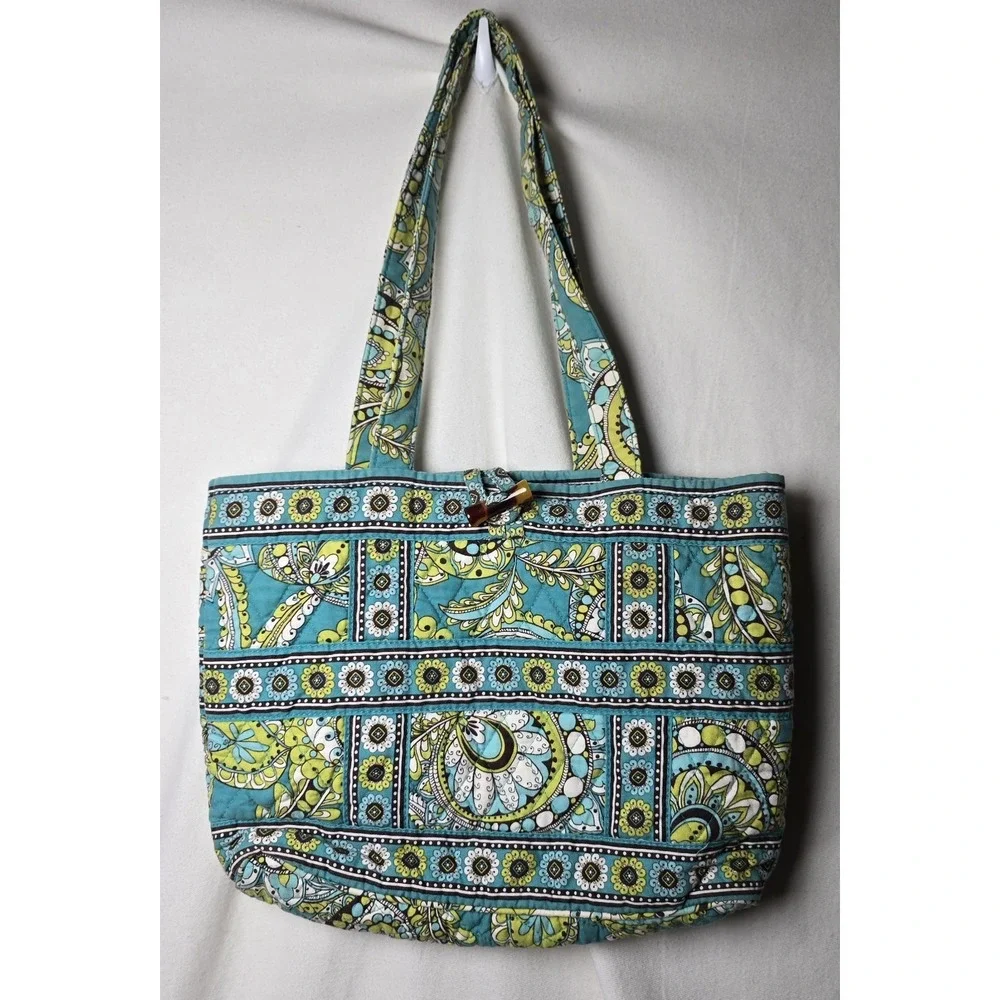 Vera Bradley Peacock Blue Colorful Paisley Floral Print Small Tote Bag Purse